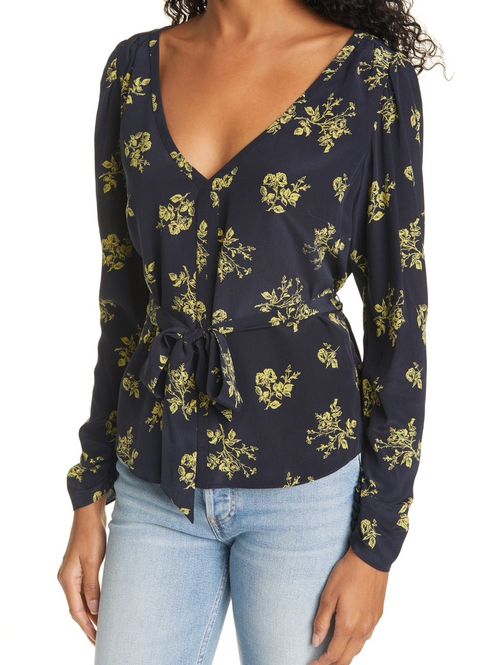 cinq a sept Navy Kristin Floral silk blouse